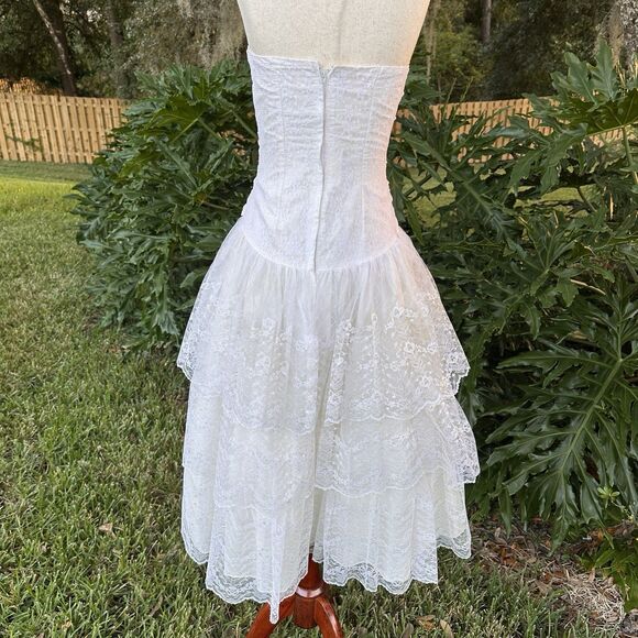 Vintage Flirtations Angelo Alfred Ivory Lace Strapless Tiered Dress Fit & Flare - Picture 8 of 14